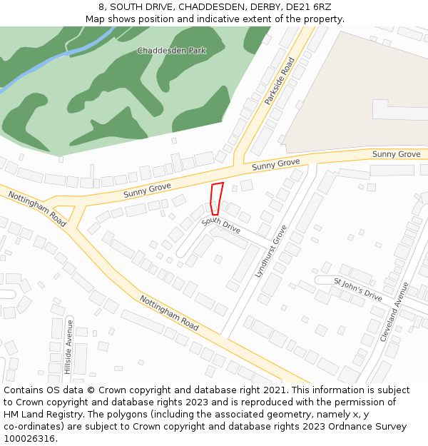 8, SOUTH DRIVE, CHADDESDEN, DERBY, DE21 6RZ: Location map and indicative extent of plot