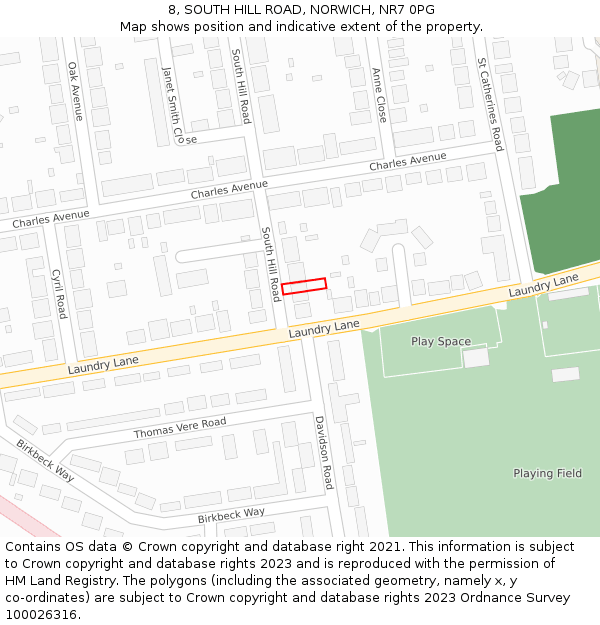 8, SOUTH HILL ROAD, NORWICH, NR7 0PG: Location map and indicative extent of plot