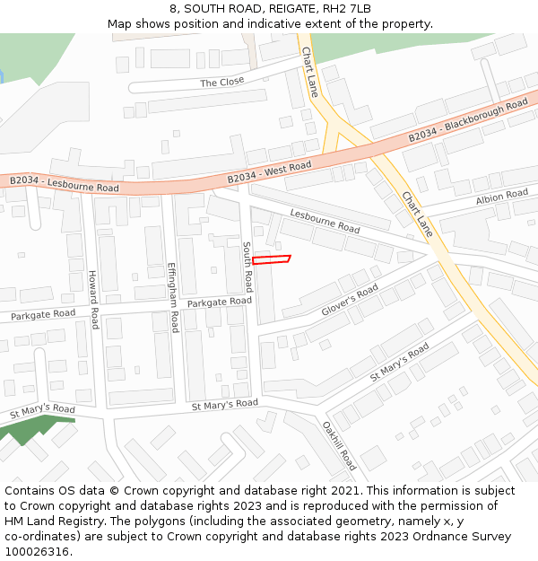8, SOUTH ROAD, REIGATE, RH2 7LB: Location map and indicative extent of plot
