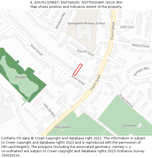 8, SOUTH STREET, EASTWOOD, NOTTINGHAM, NG16 3PH: Location map and indicative extent of plot