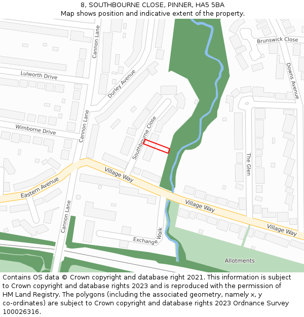 8, SOUTHBOURNE CLOSE, PINNER, HA5 5BA: Location map and indicative extent of plot