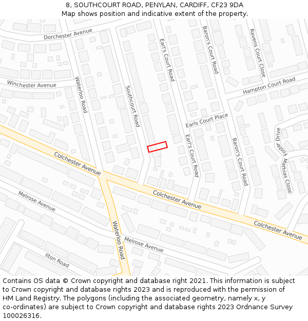 8, SOUTHCOURT ROAD, PENYLAN, CARDIFF, CF23 9DA: Location map and indicative extent of plot
