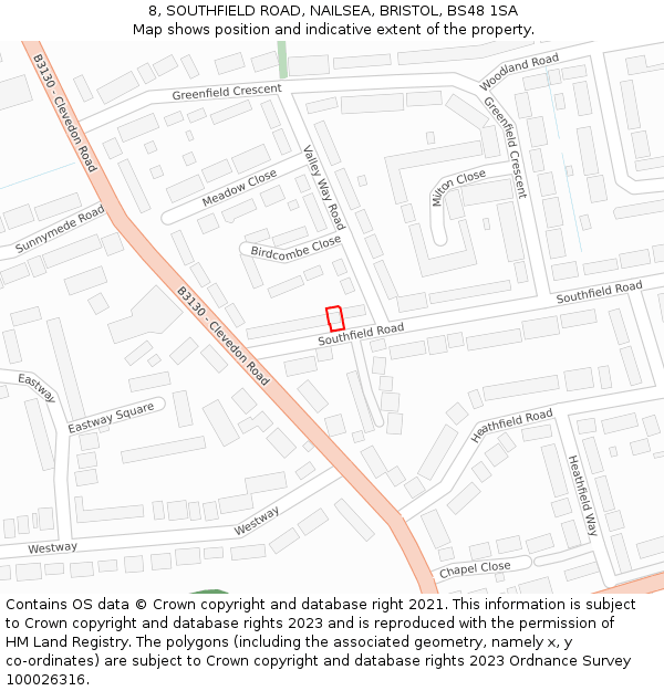 8, SOUTHFIELD ROAD, NAILSEA, BRISTOL, BS48 1SA: Location map and indicative extent of plot