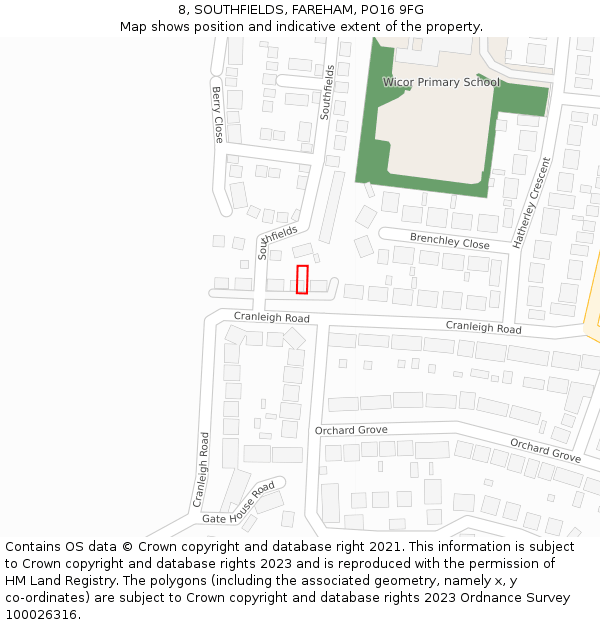 8, SOUTHFIELDS, FAREHAM, PO16 9FG: Location map and indicative extent of plot