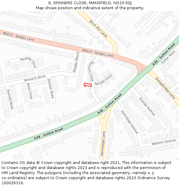 8, SPINNERS CLOSE, MANSFIELD, NG19 6QJ: Location map and indicative extent of plot