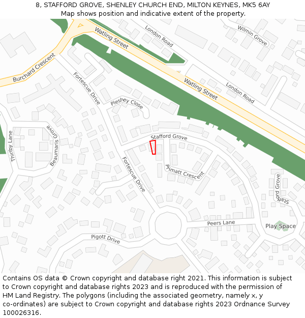 8, STAFFORD GROVE, SHENLEY CHURCH END, MILTON KEYNES, MK5 6AY: Location map and indicative extent of plot