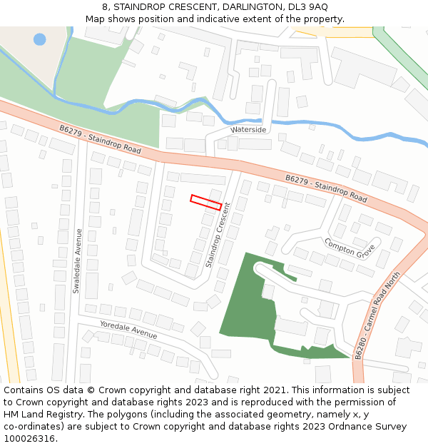 8, STAINDROP CRESCENT, DARLINGTON, DL3 9AQ: Location map and indicative extent of plot