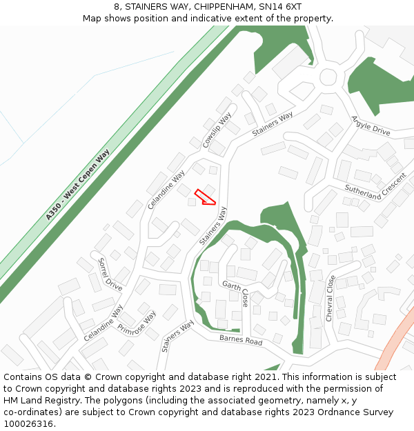 8, STAINERS WAY, CHIPPENHAM, SN14 6XT: Location map and indicative extent of plot