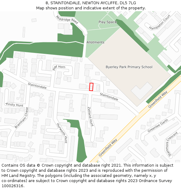 8, STAINTONDALE, NEWTON AYCLIFFE, DL5 7LG: Location map and indicative extent of plot