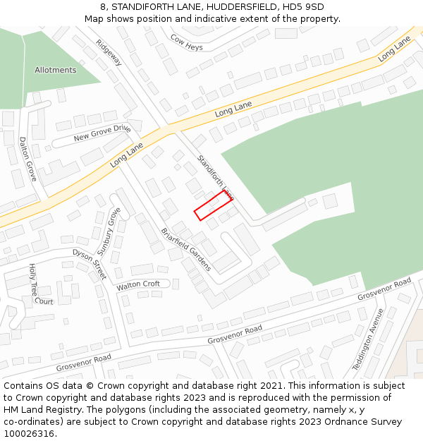 8, STANDIFORTH LANE, HUDDERSFIELD, HD5 9SD: Location map and indicative extent of plot