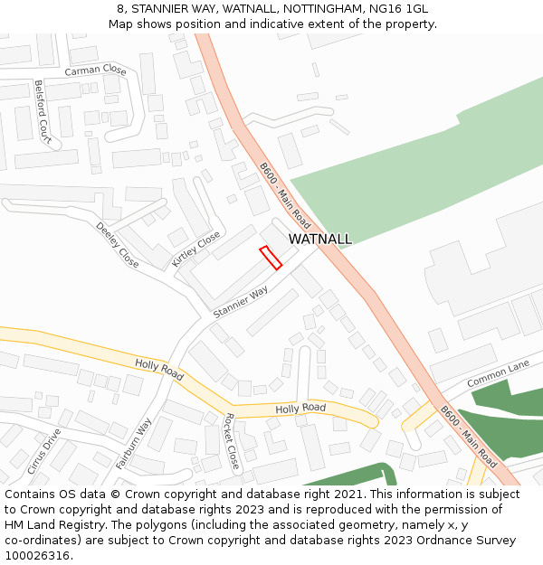 8, STANNIER WAY, WATNALL, NOTTINGHAM, NG16 1GL: Location map and indicative extent of plot