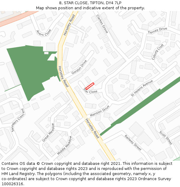 8, STAR CLOSE, TIPTON, DY4 7LP: Location map and indicative extent of plot