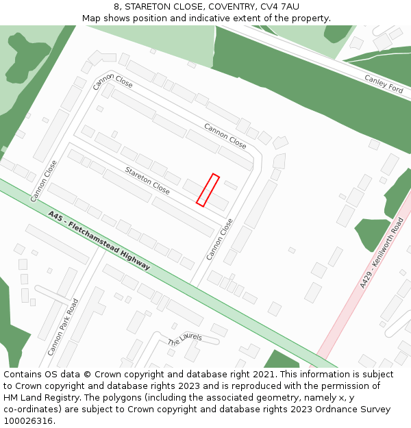 8, STARETON CLOSE, COVENTRY, CV4 7AU: Location map and indicative extent of plot