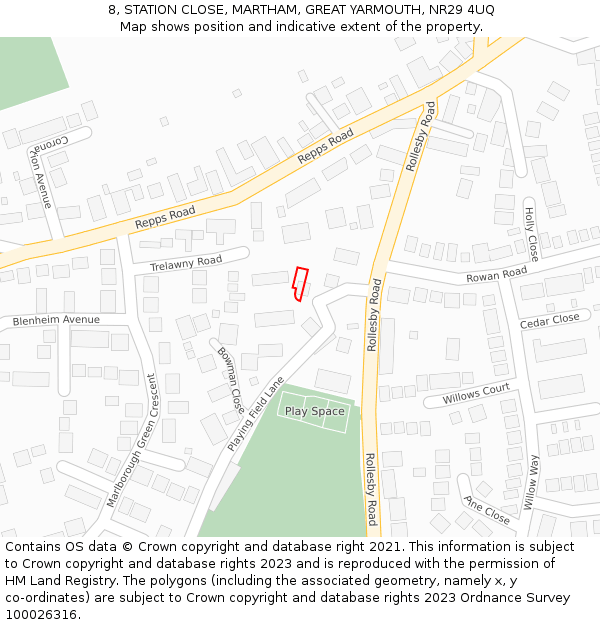 8, STATION CLOSE, MARTHAM, GREAT YARMOUTH, NR29 4UQ: Location map and indicative extent of plot