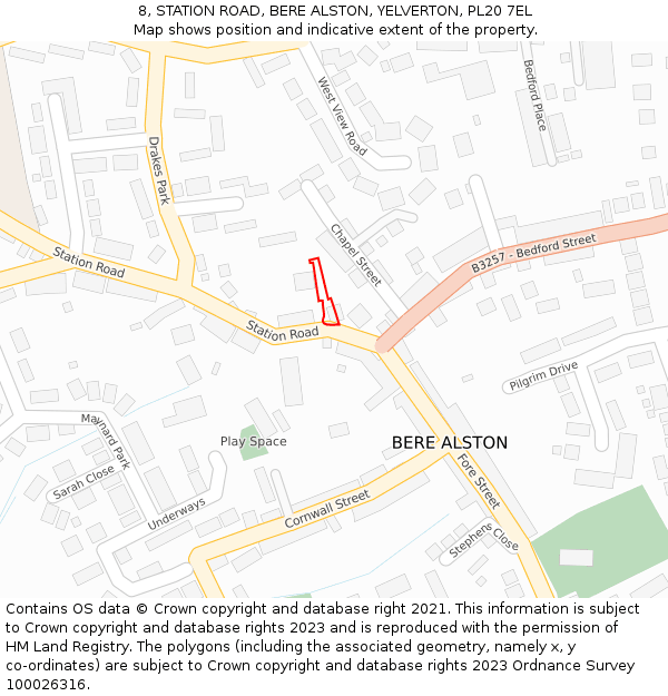 8, STATION ROAD, BERE ALSTON, YELVERTON, PL20 7EL: Location map and indicative extent of plot