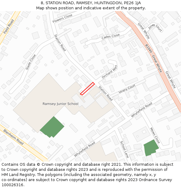 8, STATION ROAD, RAMSEY, HUNTINGDON, PE26 1JA: Location map and indicative extent of plot