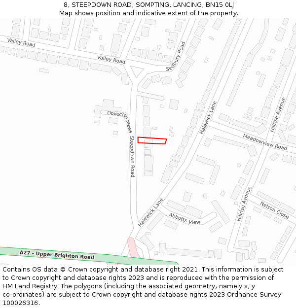 8, STEEPDOWN ROAD, SOMPTING, LANCING, BN15 0LJ: Location map and indicative extent of plot