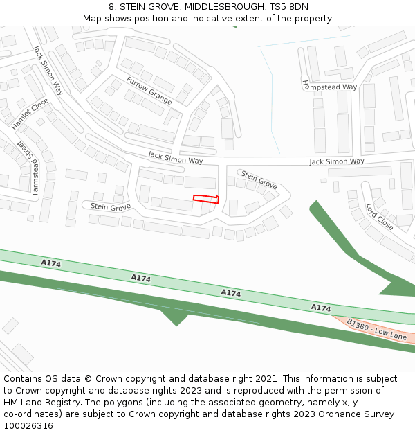 8, STEIN GROVE, MIDDLESBROUGH, TS5 8DN: Location map and indicative extent of plot