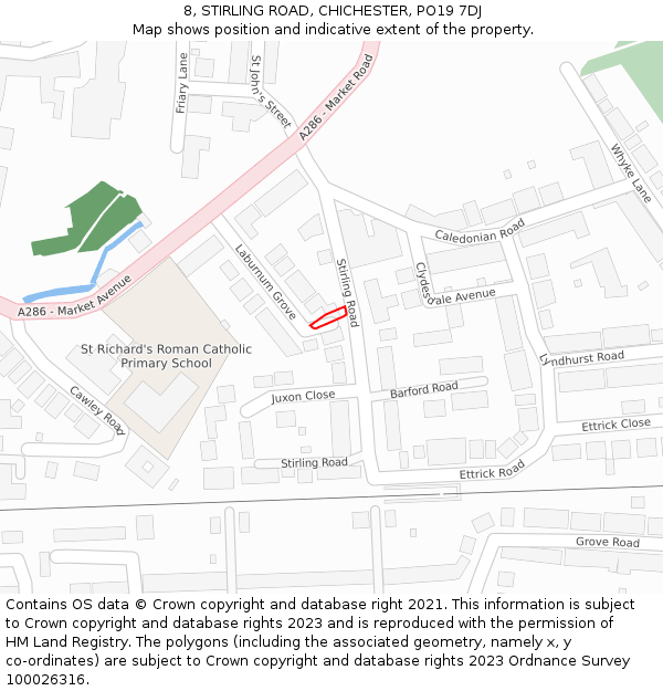 8, STIRLING ROAD, CHICHESTER, PO19 7DJ: Location map and indicative extent of plot