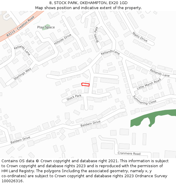 8, STOCK PARK, OKEHAMPTON, EX20 1GD: Location map and indicative extent of plot