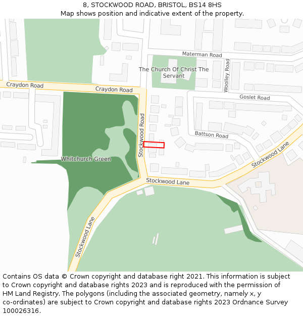 8, STOCKWOOD ROAD, BRISTOL, BS14 8HS: Location map and indicative extent of plot