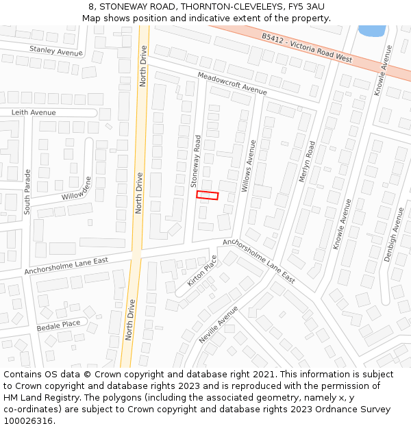 8, STONEWAY ROAD, THORNTON-CLEVELEYS, FY5 3AU: Location map and indicative extent of plot