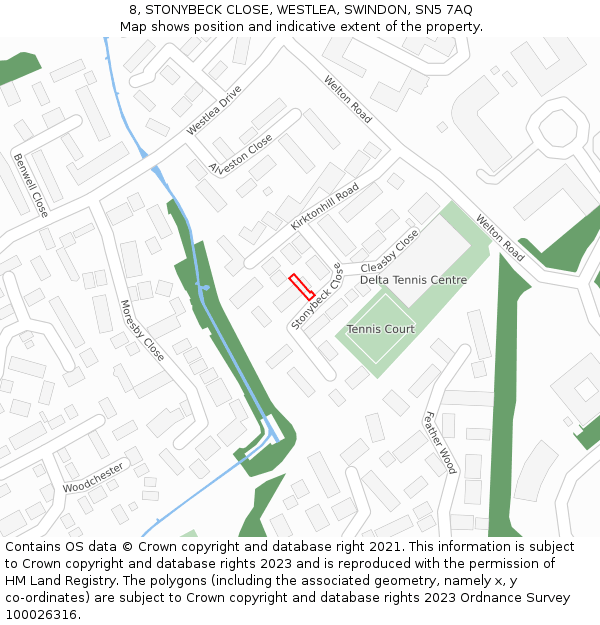 8, STONYBECK CLOSE, WESTLEA, SWINDON, SN5 7AQ: Location map and indicative extent of plot