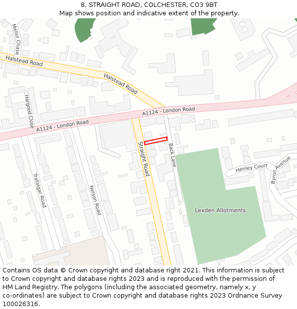 8, STRAIGHT ROAD, COLCHESTER, CO3 9BT: Location map and indicative extent of plot