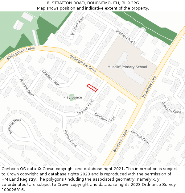 8, STRATTON ROAD, BOURNEMOUTH, BH9 3PG: Location map and indicative extent of plot