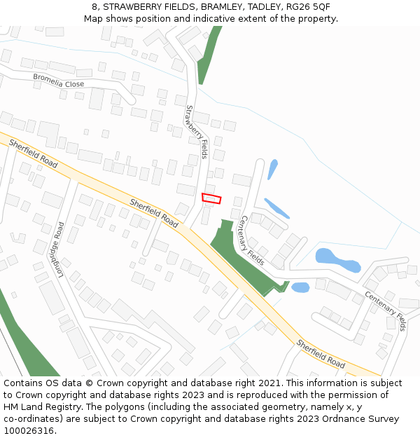8, STRAWBERRY FIELDS, BRAMLEY, TADLEY, RG26 5QF: Location map and indicative extent of plot