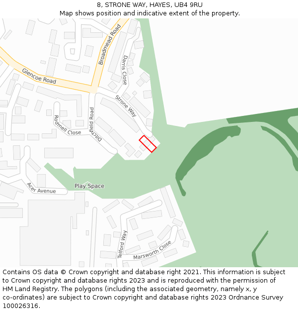 8, STRONE WAY, HAYES, UB4 9RU: Location map and indicative extent of plot