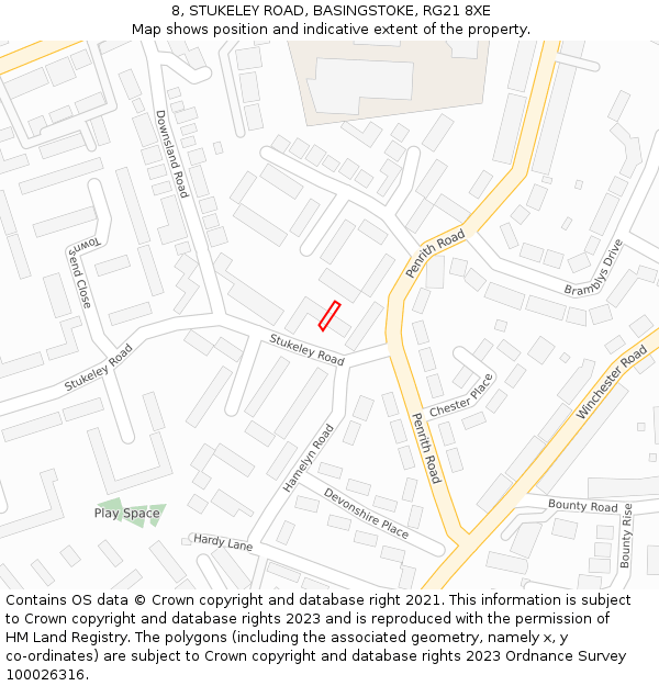 8, STUKELEY ROAD, BASINGSTOKE, RG21 8XE: Location map and indicative extent of plot