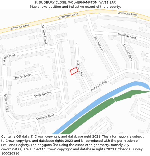 8, SUDBURY CLOSE, WOLVERHAMPTON, WV11 3AR: Location map and indicative extent of plot