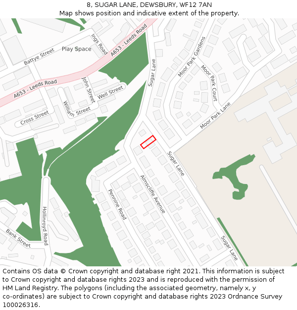 8, SUGAR LANE, DEWSBURY, WF12 7AN: Location map and indicative extent of plot