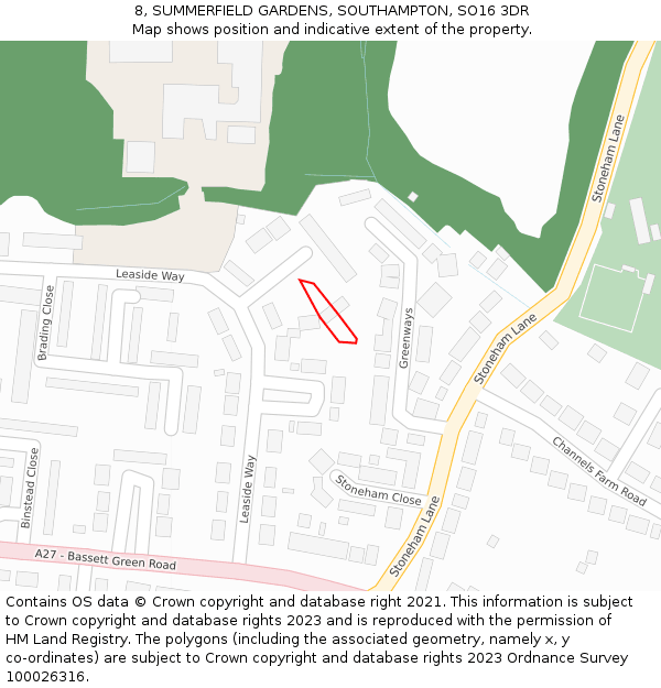 8, SUMMERFIELD GARDENS, SOUTHAMPTON, SO16 3DR: Location map and indicative extent of plot