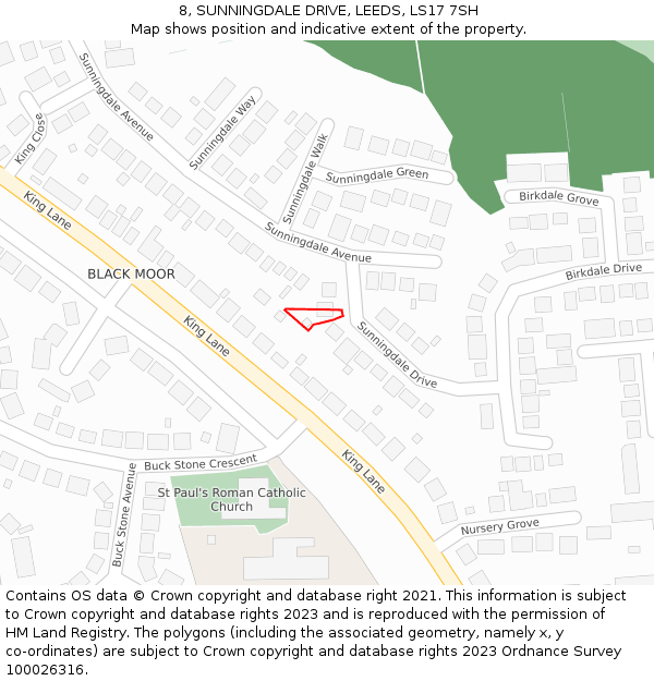 8, SUNNINGDALE DRIVE, LEEDS, LS17 7SH: Location map and indicative extent of plot
