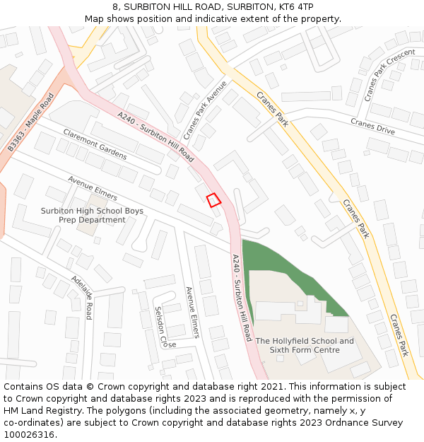 8, SURBITON HILL ROAD, SURBITON, KT6 4TP: Location map and indicative extent of plot
