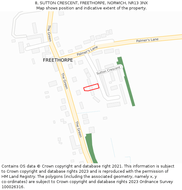 8, SUTTON CRESCENT, FREETHORPE, NORWICH, NR13 3NX: Location map and indicative extent of plot