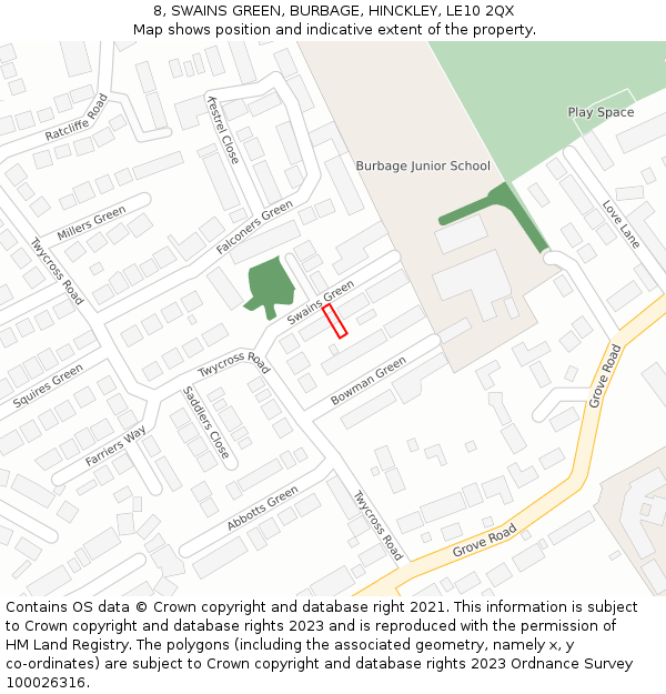 8, SWAINS GREEN, BURBAGE, HINCKLEY, LE10 2QX: Location map and indicative extent of plot
