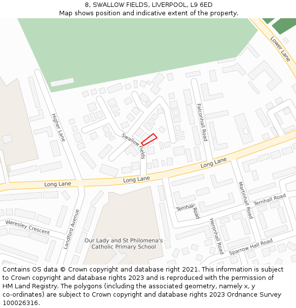 8, SWALLOW FIELDS, LIVERPOOL, L9 6ED: Location map and indicative extent of plot