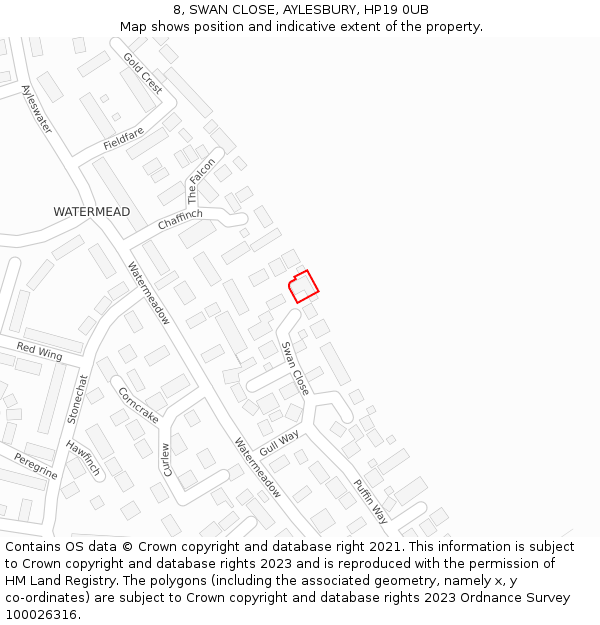 8, SWAN CLOSE, AYLESBURY, HP19 0UB: Location map and indicative extent of plot