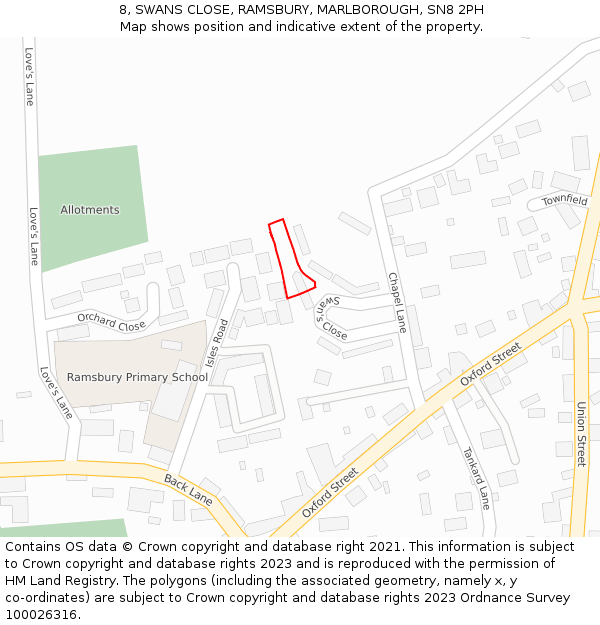 8, SWANS CLOSE, RAMSBURY, MARLBOROUGH, SN8 2PH: Location map and indicative extent of plot