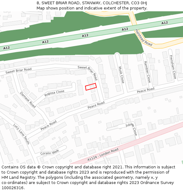 8, SWEET BRIAR ROAD, STANWAY, COLCHESTER, CO3 0HJ: Location map and indicative extent of plot
