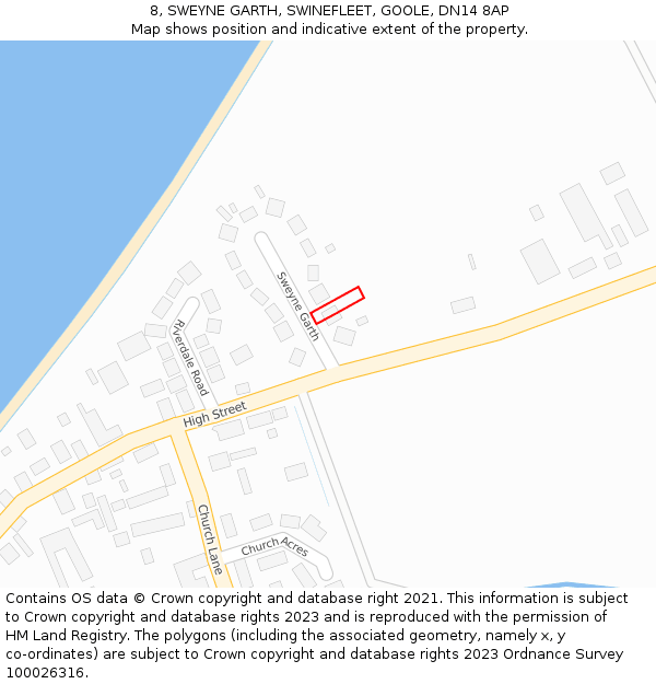 8, SWEYNE GARTH, SWINEFLEET, GOOLE, DN14 8AP: Location map and indicative extent of plot
