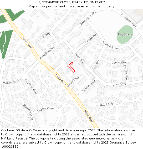 8, SYCAMORE CLOSE, BRACKLEY, NN13 6FD: Location map and indicative extent of plot