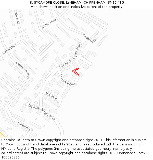 8, SYCAMORE CLOSE, LYNEHAM, CHIPPENHAM, SN15 4TG: Location map and indicative extent of plot