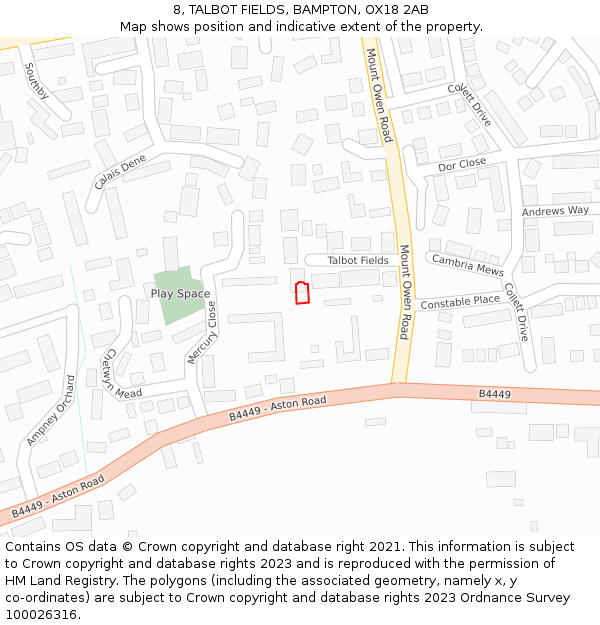 8, TALBOT FIELDS, BAMPTON, OX18 2AB: Location map and indicative extent of plot