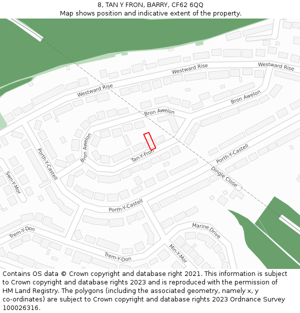 8, TAN Y FRON, BARRY, CF62 6QQ: Location map and indicative extent of plot
