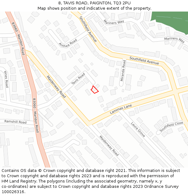 8, TAVIS ROAD, PAIGNTON, TQ3 2PU: Location map and indicative extent of plot