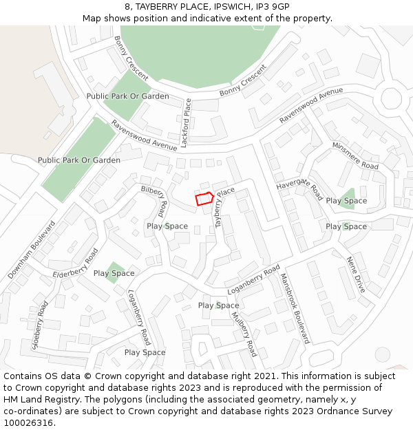 8, TAYBERRY PLACE, IPSWICH, IP3 9GP: Location map and indicative extent of plot